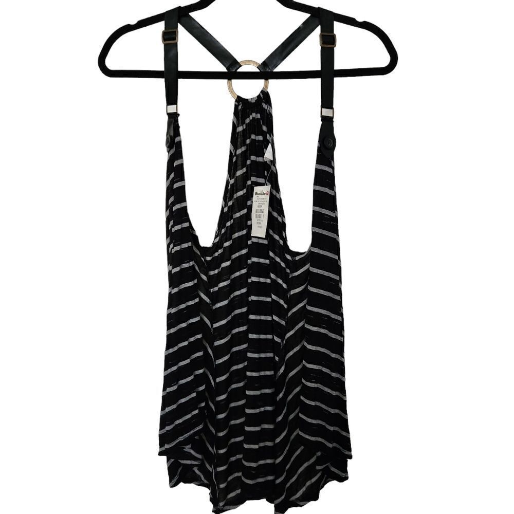 Daytrip Womens Juniors Open Front Vest Faux Leather Adjustable Straps Size Med